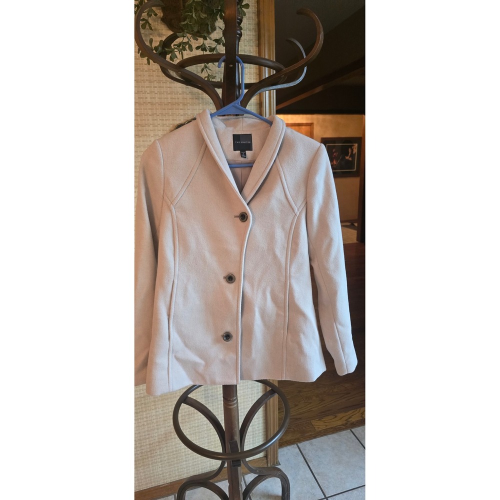 The Limited Petite Small Cream Wool Blend Shawl Collar 3-Button Jacket Blazer